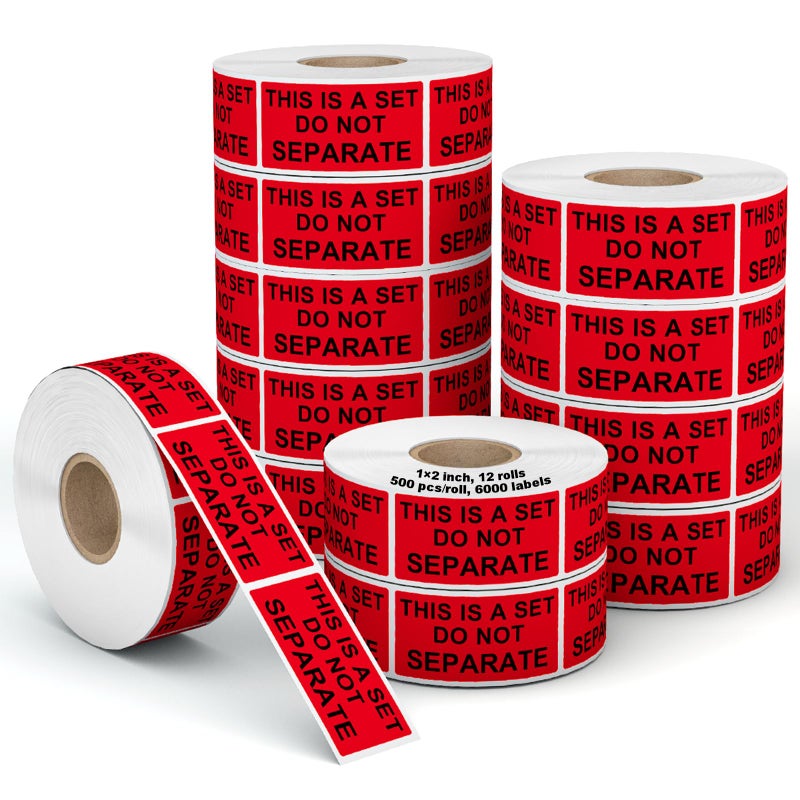 Labelebal 12 Rolls 1"" x 2"" Warning Label,This is a Set Do Not Separate Dark Red Packing Labels Permanent Adhesive (12 Rolls, 6000 Labels) - Image 1